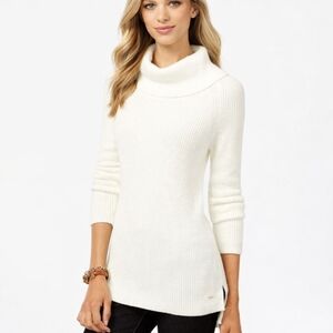 Tommy Hilfiger White Ribbed Knit Cowl Neck Tunic Sweater – Large